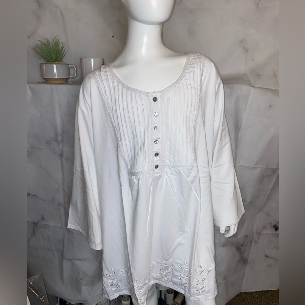 Woman Within Bell Sleeve Embroidery Pleated Button Blouse 5x